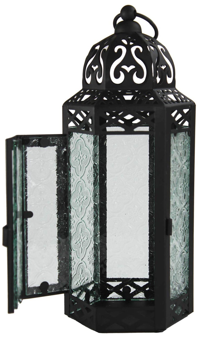 Vela Lanterns فوانيس فيلا 10.5" فوانيس شموع مغربية حاملة شموع زخرفية مصباح للطاولة أو التعليق، زينة رمضان، ديكور داخلي للمنزل، فناء خارجي أو شرفة، معدن أسود، زجاج شفاف، متوسط - Image 3